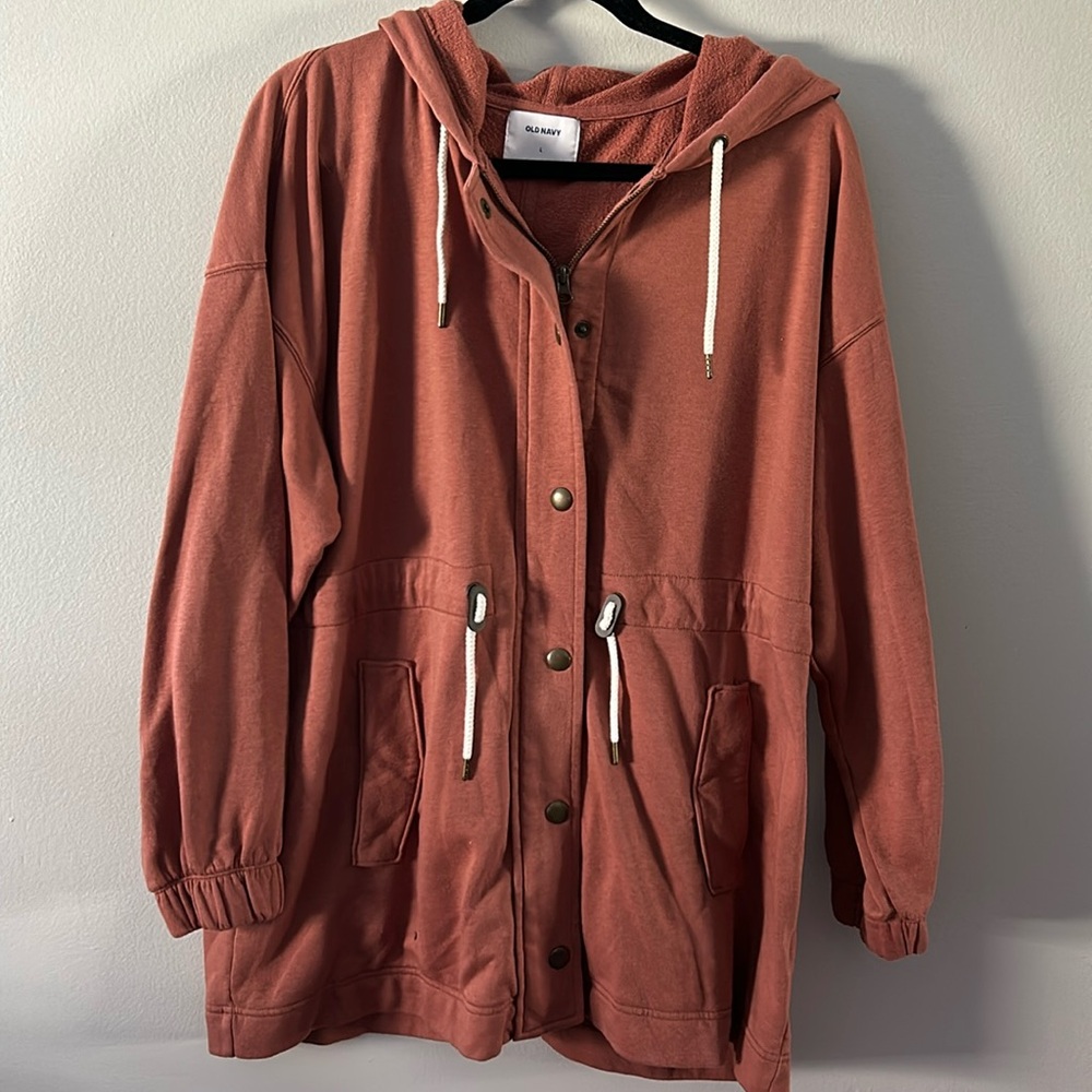 Old Navy Rust Hooded Cinched Waist Sweatshirt Jacket, Size Large